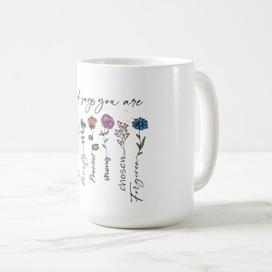 Mug Verse de la Bible Inspiration Fleur sauvage Christ (Devant droit)