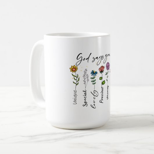 Mug Verse de la Bible Inspiration Fleur sauvage Christ (Devant gauche)