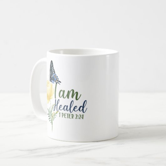 Mug Verset biblique Je Suis Guéri 1 Pierre 2:24 Papill (Devant gauche)