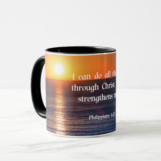 Mug verset biblique, Philippiens 4:13, (Devant gauche)