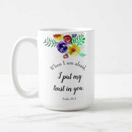 Mug verset biblique sur la peur Aquarelle Fleurs Foi (Gauche)