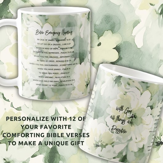 Mug Versets d'urgence de la Bible Aquarelle Florale
