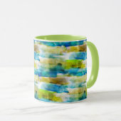 Mug Vert abstrait d'aquarelle, bleu (Devant droit)
