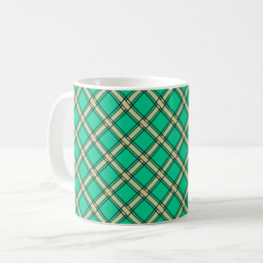 Mug Vert beige, motif carreaux (Devant gauche)