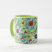 Mug Vert blanc Jaune Orange Rouge Fleurs de marguerite (Devant gauche)