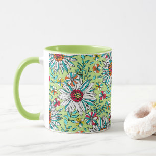 Mug Vert blanc Jaune Orange Rouge Fleurs de marguerite