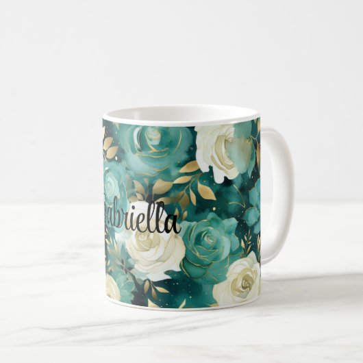 Mug Vert blanc or Rose Floral (Devant droit)