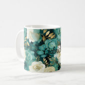 Mug Vert blanc or Rose Floral (Devant gauche)