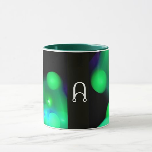 MUG VERT BLEU NOIR FRACTAL BUBBLES MONOGRAMME (Centre)