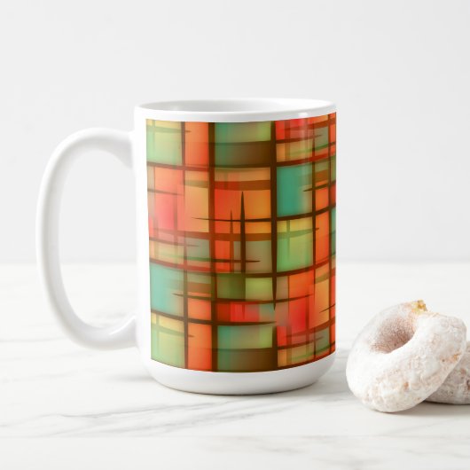 Mug Vert bleu rouge de plaid abstrait moderne de la (Avec donut)