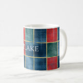 Mug Vert Bleu Rouge Or Carreaux Rayures (Devant droit)