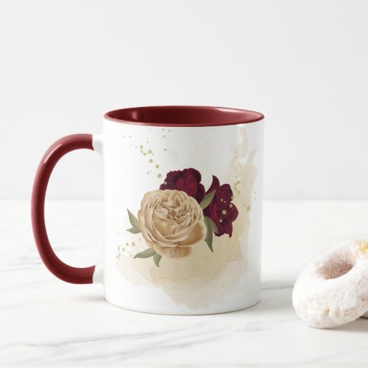 Mug Vert bordeaux beige or botanique (Avec donut)