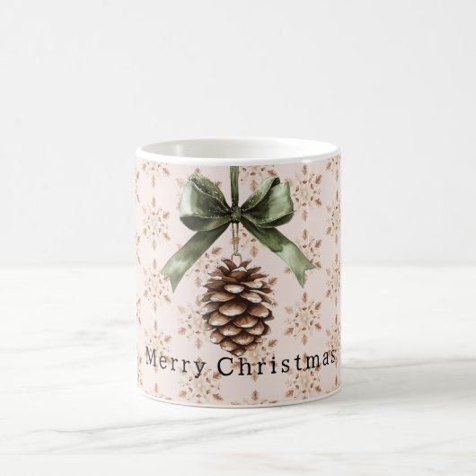 Mug Vert Cône de Pin Noël Crème Flocons de Neige (Centre)