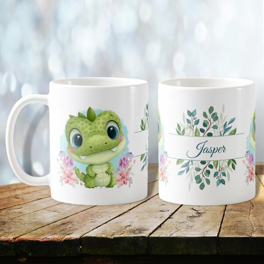 Mug Vert Cute Dinosaur Floral Thème Personnalisé