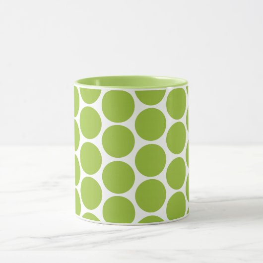 MUG VERT DE LIME MODERNE, POIS BLANCS (Centre)
