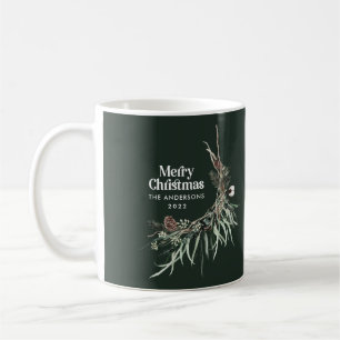 Mug Vert élégant aquarelle botanique Noël chic