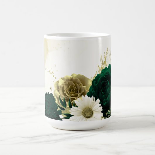 Mug Vert émeraude fleurs d'ivoire or mariage (Centre)