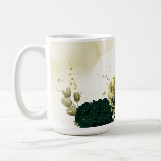 Mug Vert émeraude fleurs d'ivoire or mariage (Gauche)
