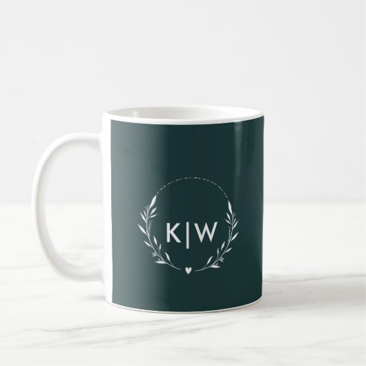 Mug Vert et blanc des forêts | Monogramme des initiale (Gauche)