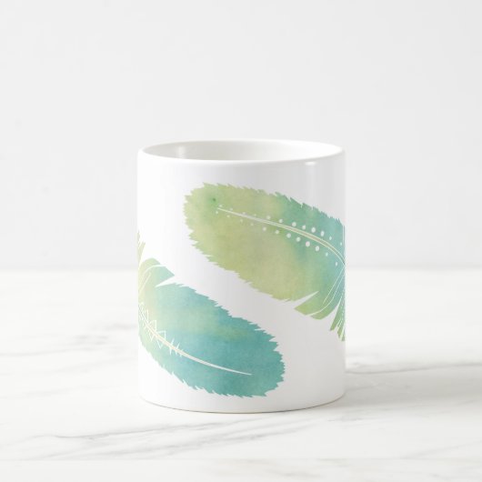 Mug Vert et bleu d'aquarelle de plume de Boho (Centre)
