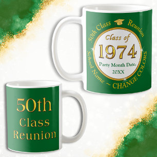 Mug Vert et Or, Souvenirs de Réunion de 50 ans,