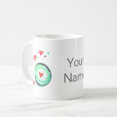 Mug vert et violet, coeur rouge (Devant gauche)