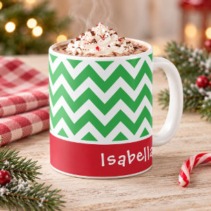 Mug Vert festif chevron Noël nom personnalisé