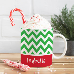 Mug Vert festif chevron Noël nom personnalisé