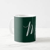 Mug Vert foncé Élégant Moderne Plain Monogramme de son (Devant gauche)