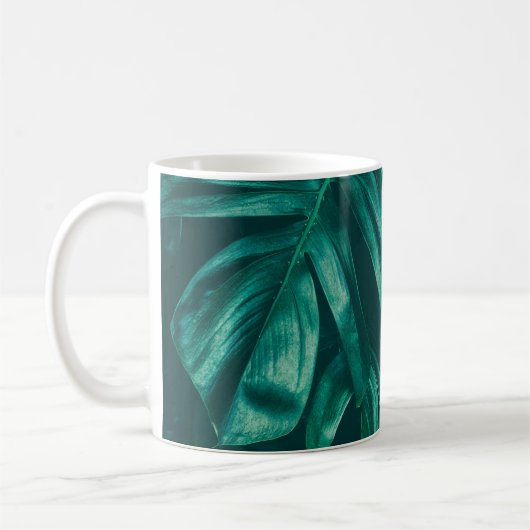 Mug Vert foncé, feuillage de jungle tropicale. (Gauche)
