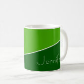 Mug Vert foncé, Vert clair, Ligne courbe blanche + Nom (Devant droit)