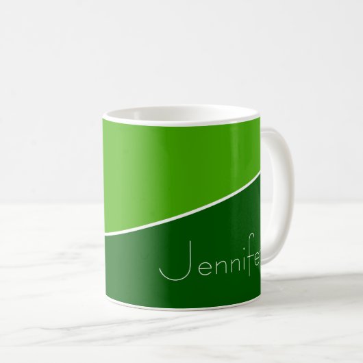 Mug Vert foncé, Vert clair, Ligne courbe blanche + Nom (Devant droit)