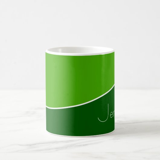 Mug Vert foncé, Vert clair, Ligne courbe blanche + Nom (Centre)