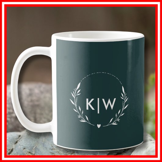 Mug Vert forêt et blanc | Monogramme d'initiales moder