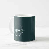 Mug Vert forêt et blanc | Monogramme d'initiales moder (Devant gauche)