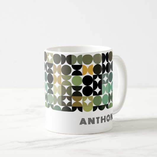 Mug Vert Jaune Brown Noir Midsiècle Art Motif (Devant droit)
