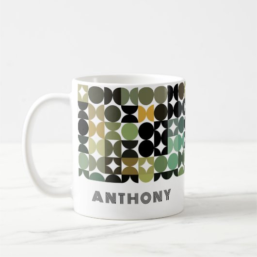 Mug Vert Jaune Brown Noir Midsiècle Art Motif (Gauche)