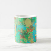 Mug Vert, jaune et bleu gouttes abstrait monogramme (Centre)
