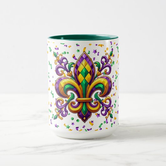 Mug Vert jaune pourpre Mardi Gras fleur de lis (Centre)