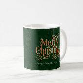 Mug Vert Joyeux Noël Étincelle Or Script personnalisé (Devant droit)