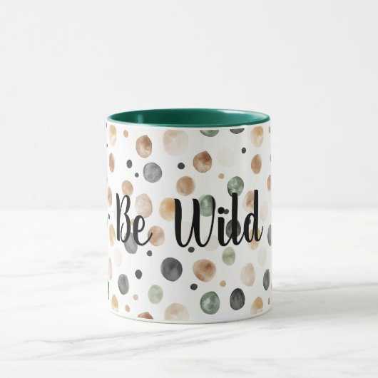 Mug Vert Marron Crème Points Noirs Soyez Sauvage (Centre)