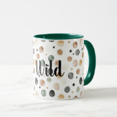 Mug Vert Marron Crème Points Noirs Soyez Sauvage (Devant droit)