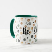 Mug Vert Marron Crème Points Noirs Soyez Sauvage (Devant gauche)