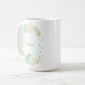 Mug vert menthe fleurs blanches or floral mariage (Devant gauche)