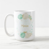 Mug vert menthe fleurs blanches or floral mariage (Gauche)
