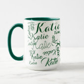 Mug vert moderne sur blanc noms manuscrits (Gauche)