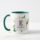 Mug Vert Noël Elégant Rouge Monogramme Vert (Gauche)