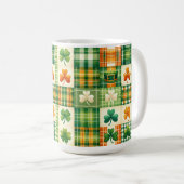 MUG VERT ORANGE BLANC IRLANDAIS PLAID PATCHWORK MOTIF (Devant droit)