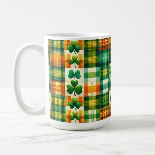 MUG VERT ORANGE BLANC IRLANDAIS PLAID PATCHWORK MOTIF (Gauche)