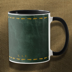 Mug Vert restaurateur en cuir cousu